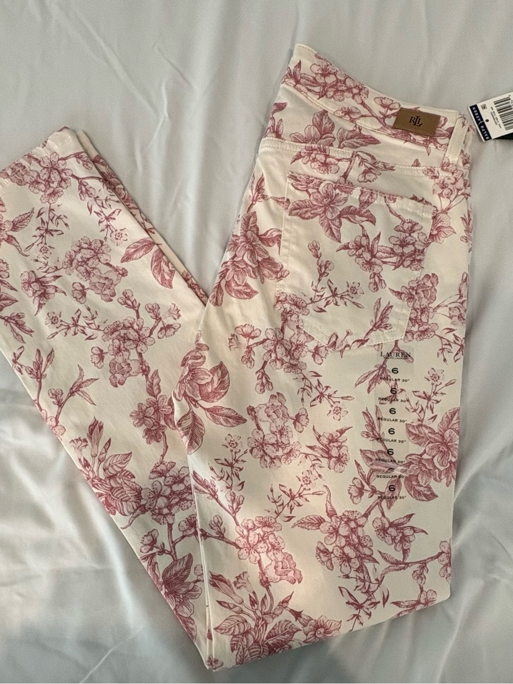 NWT Lauren Ralph Lauren Pink Floral Pants on Cream